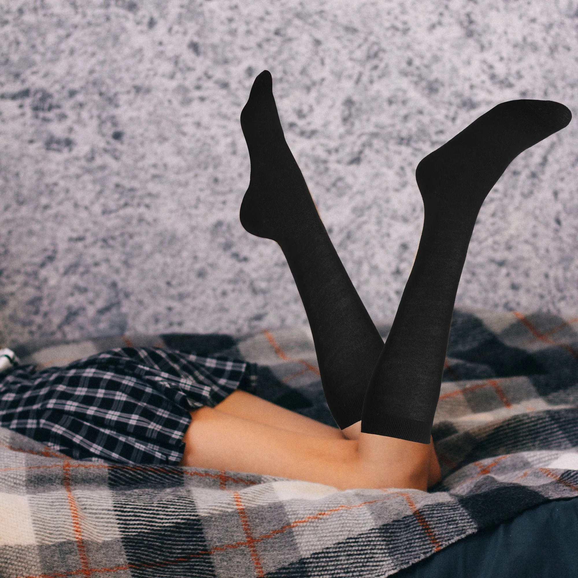 12 Pairs Women Knee High Over the Calf Socks - Black