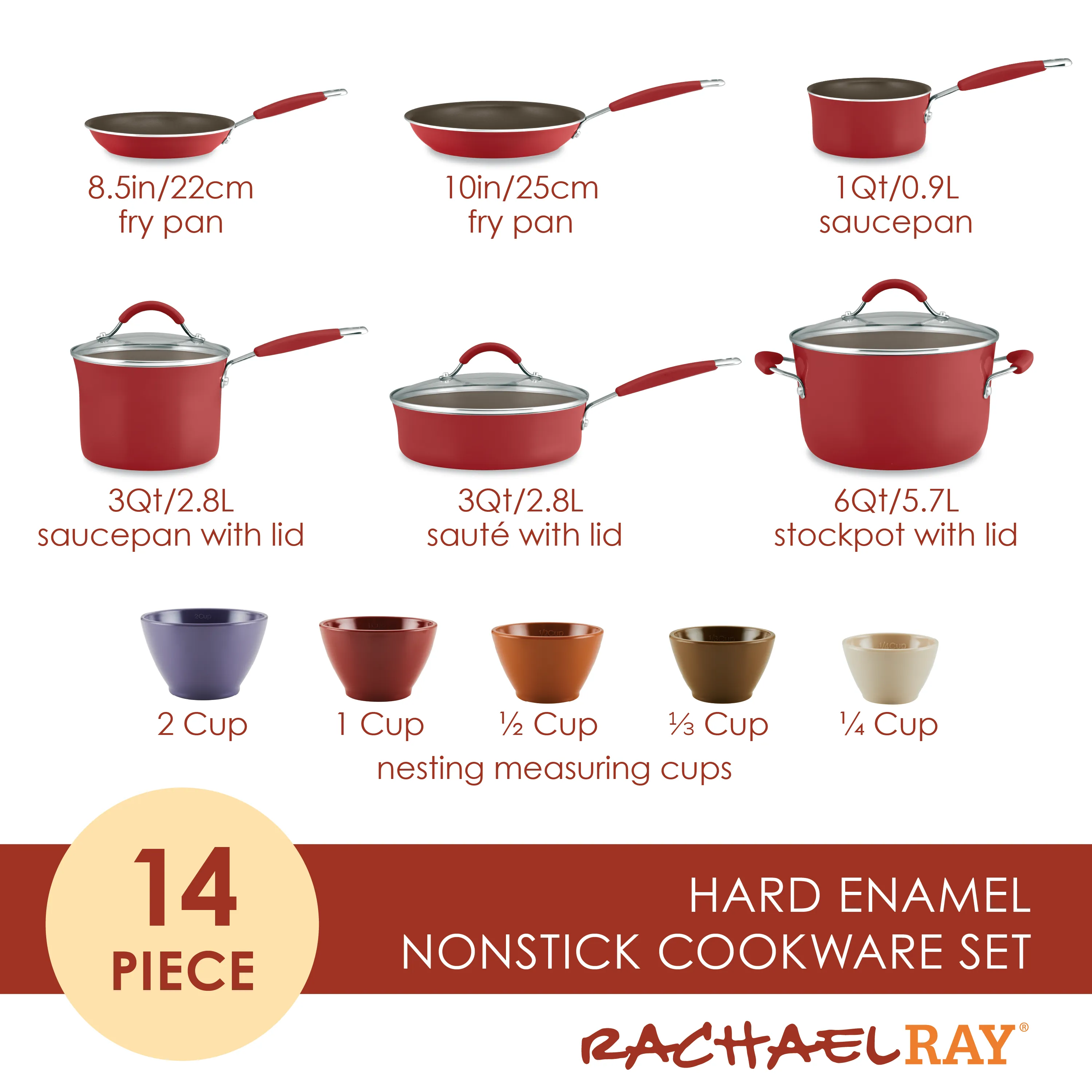 14-Piece Cucina Nonstick Cookware and Measuring Cup Set