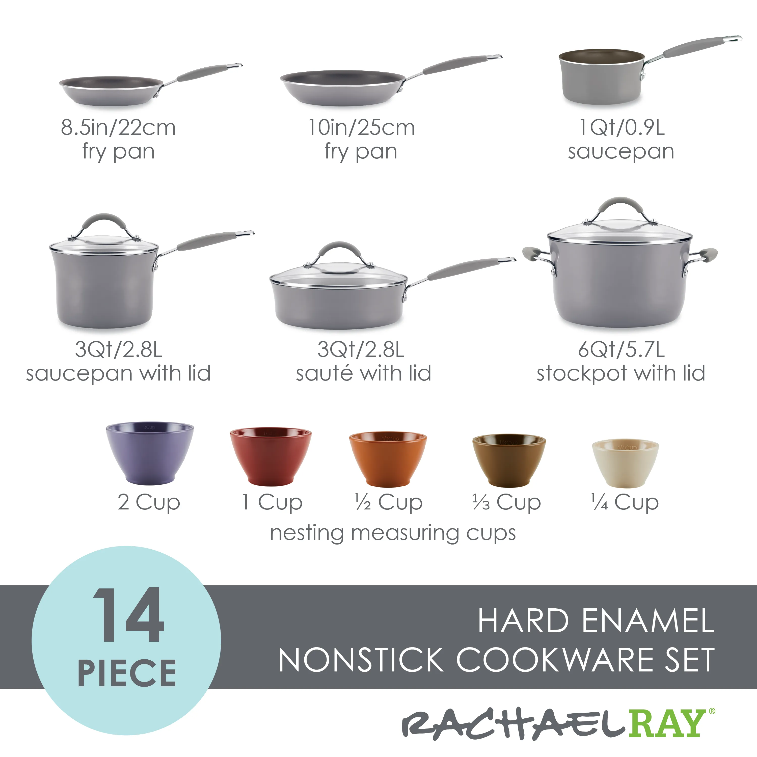 14-Piece Cucina Nonstick Cookware and Measuring Cup Set