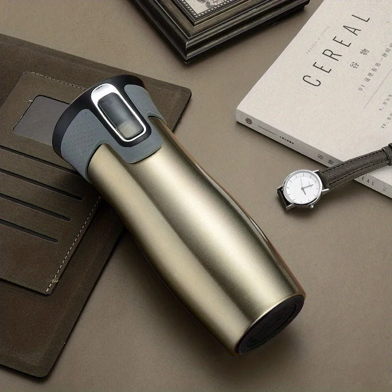 1pc, Premium Insulated Travel Mug - 450ml/15.2oz, 304 Stainless Steel, Thermal Water Cup with Heat Insulation, Spill-Proof, Leak-Resistant, Durable, and Easy-to-Clean Design - Perfect for Home, Office, or Outdoor Adventures, Ideal Birthday Gift