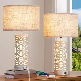 21.65" 3-Way Dimmable Farmhouse Table Lamp with Night Light (2 Pack)-HLTL09D