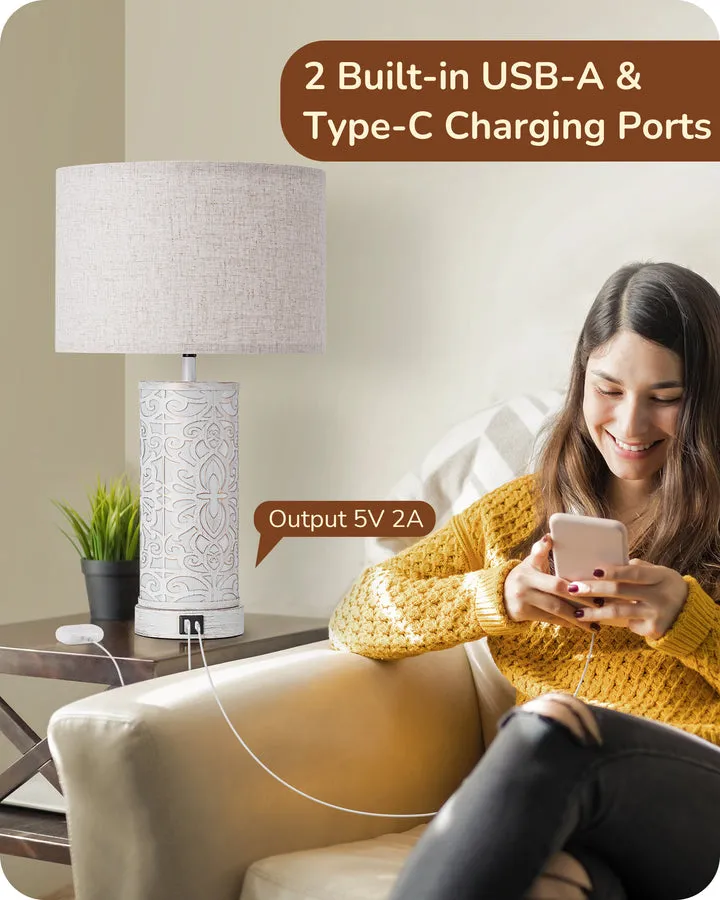 21.65" 3-Way Dimmable Farmhouse Table Lamp with Night Light (2 Pack)-HLTL09D