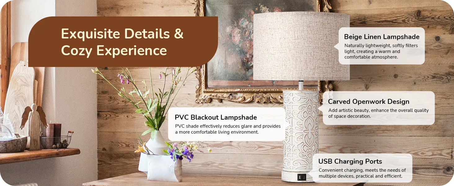 21.65" 3-Way Dimmable Farmhouse Table Lamp with Night Light (2 Pack)-HLTL09D