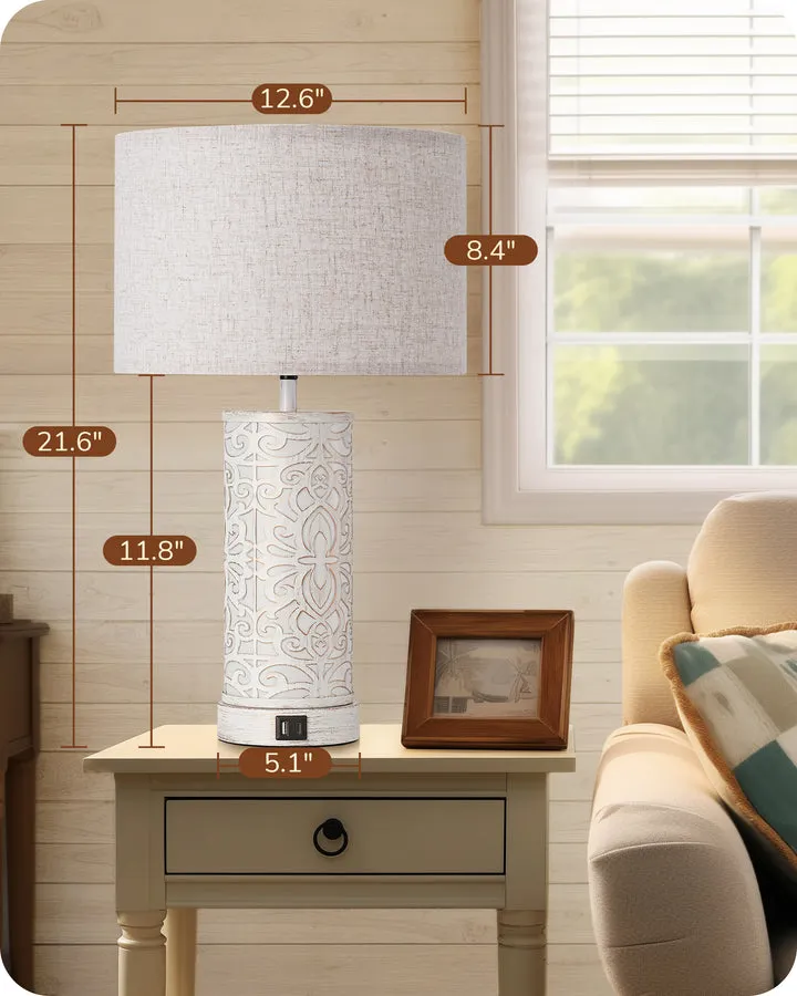 21.65" 3-Way Dimmable Farmhouse Table Lamp with Night Light (2 Pack)-HLTL09D