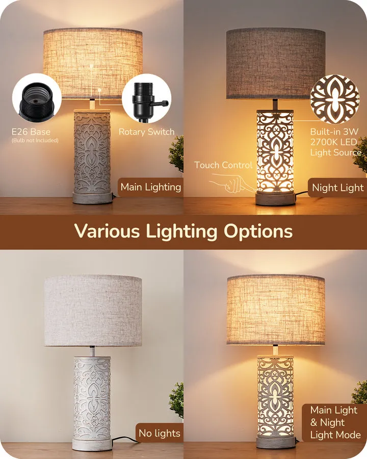 21.65" 3-Way Dimmable Farmhouse Table Lamp with Night Light (2 Pack)-HLTL09D