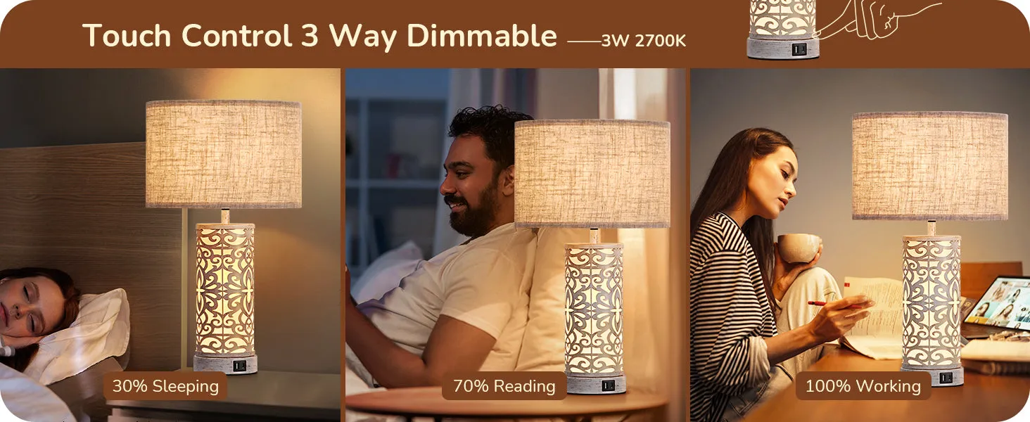 21.65" 3-Way Dimmable Farmhouse Table Lamp with Night Light (2 Pack)-HLTL09D
