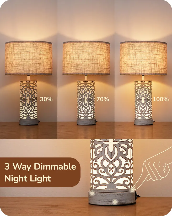 21.65" 3-Way Dimmable Farmhouse Table Lamp with Night Light (2 Pack)-HLTL09D