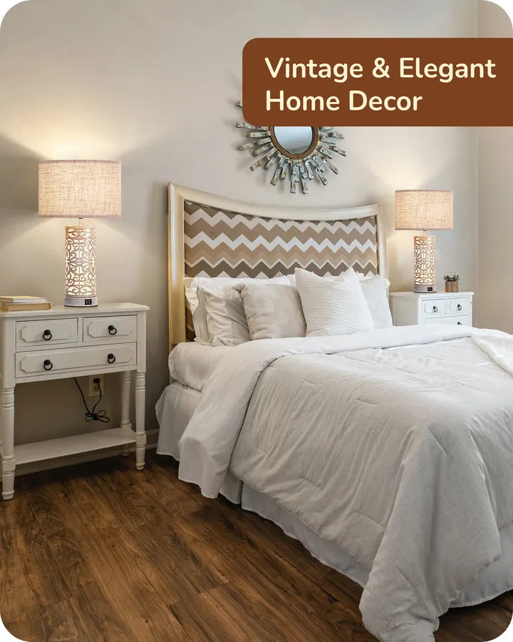 21.65" 3-Way Dimmable Farmhouse Table Lamp with Night Light (2 Pack)-HLTL09D