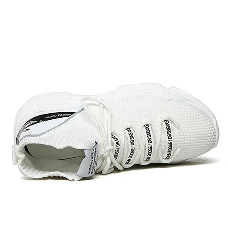 ADBOOV High Top Men Women Sneakers 5 CM Thick Sole Sock Shoes Knit Vamp Breathable Dad Shoes White Black Sapato Feminino