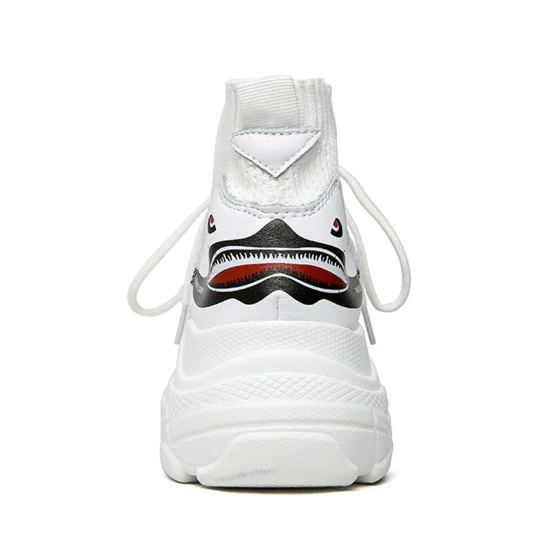 ADBOOV High Top Men Women Sneakers 5 CM Thick Sole Sock Shoes Knit Vamp Breathable Dad Shoes White Black Sapato Feminino