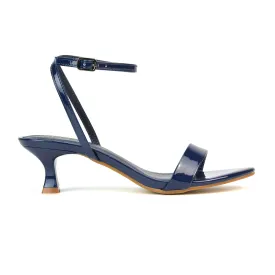 Antonia Strappy Party Kitten Low Heel Sandals in Navy Patent