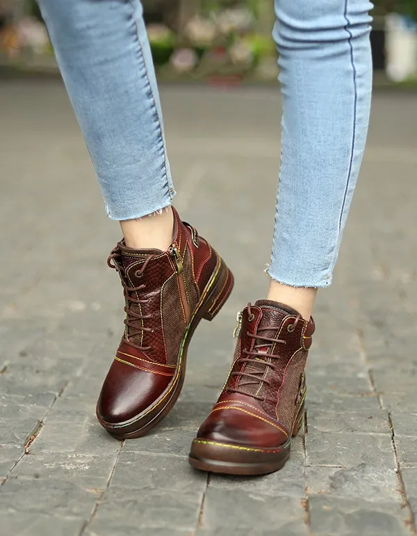 Autumn Winter Thick-heeled Handmade Retro Ankle Boots 42