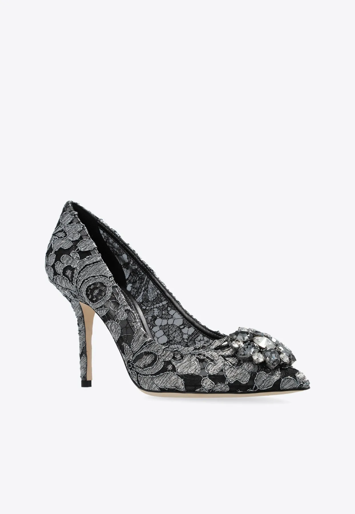 Bellucci 90 Brooch Embellished Lace Pumps