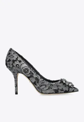 Bellucci 90 Brooch Embellished Lace Pumps