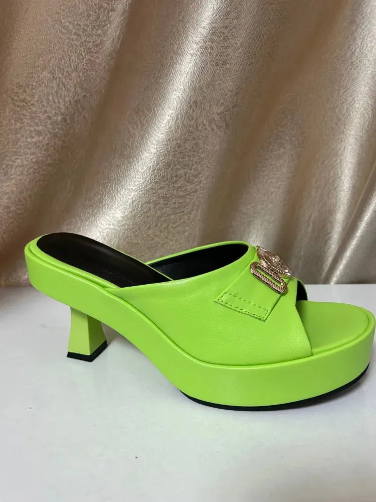 Belt Buckle Women's High-heeled Slippers