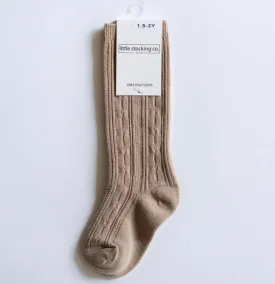 Cable Knit Knee High Socks - Oat