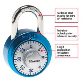 Combination Padlock, 1-7/8in, Assorted Colors