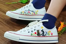 Converse Chuck Taylor Low Top Custom Cat Embroidered Shoes