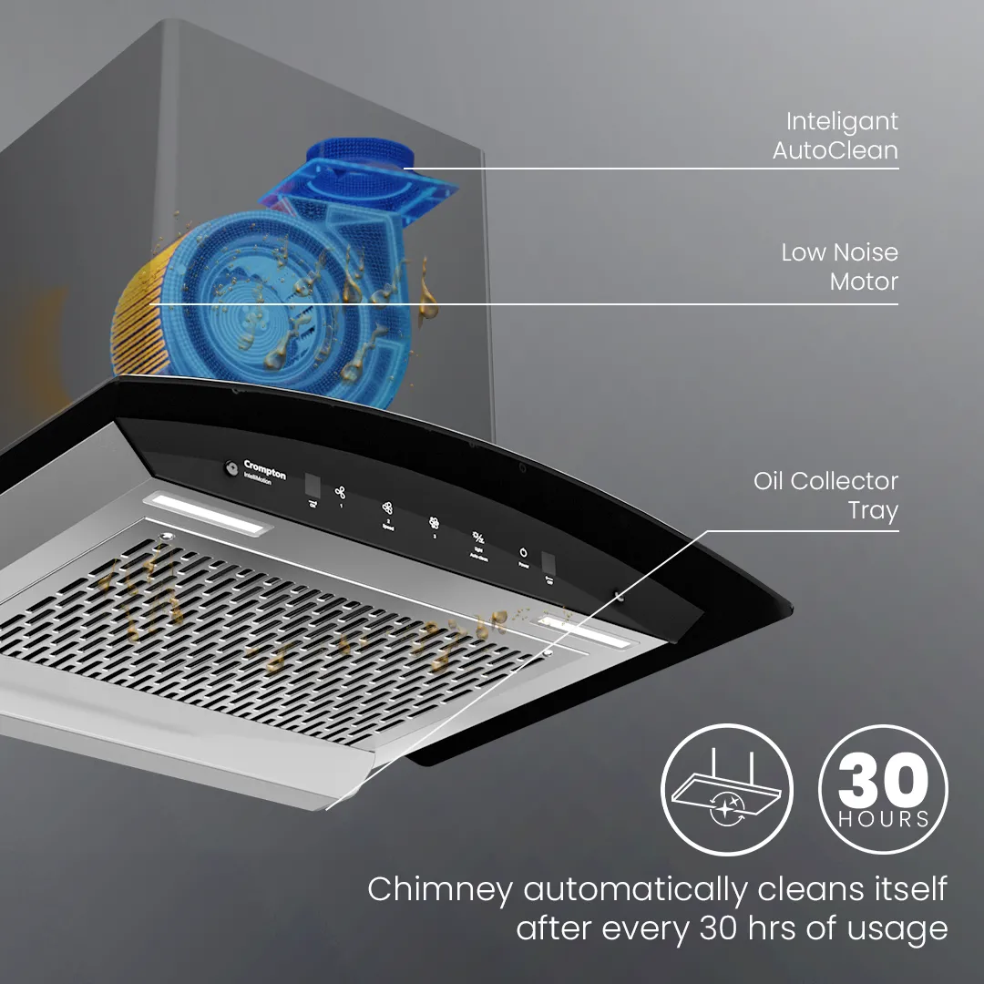 Crompton IntelliMotion Curved 60cm Filterless Chimney