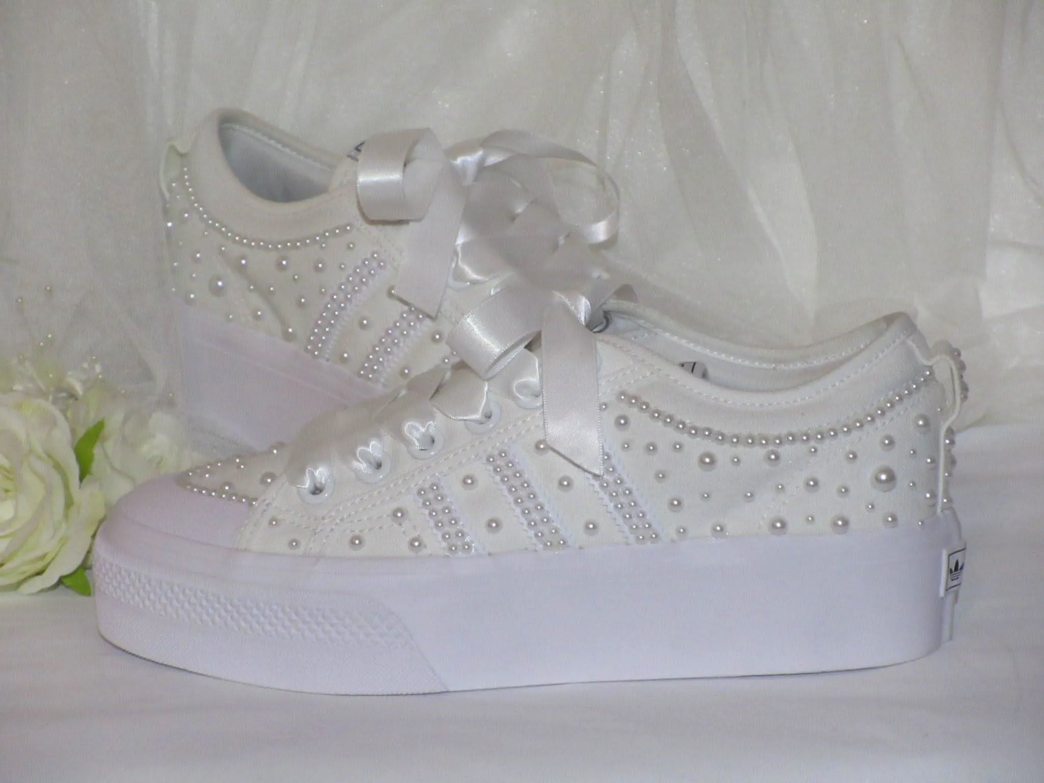 Custom Pearl Adidas Platform Bridal Trainers.