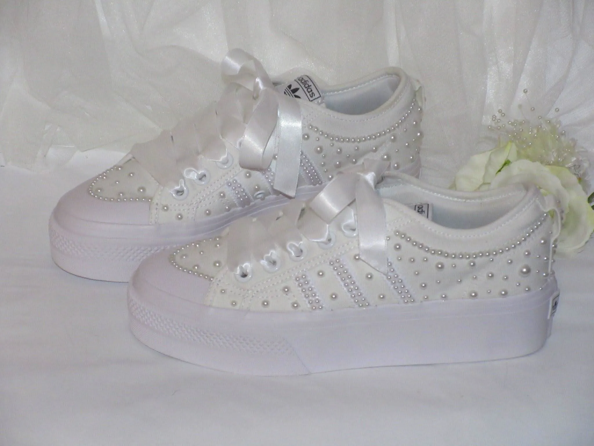 Custom Pearl Adidas Platform Bridal Trainers.