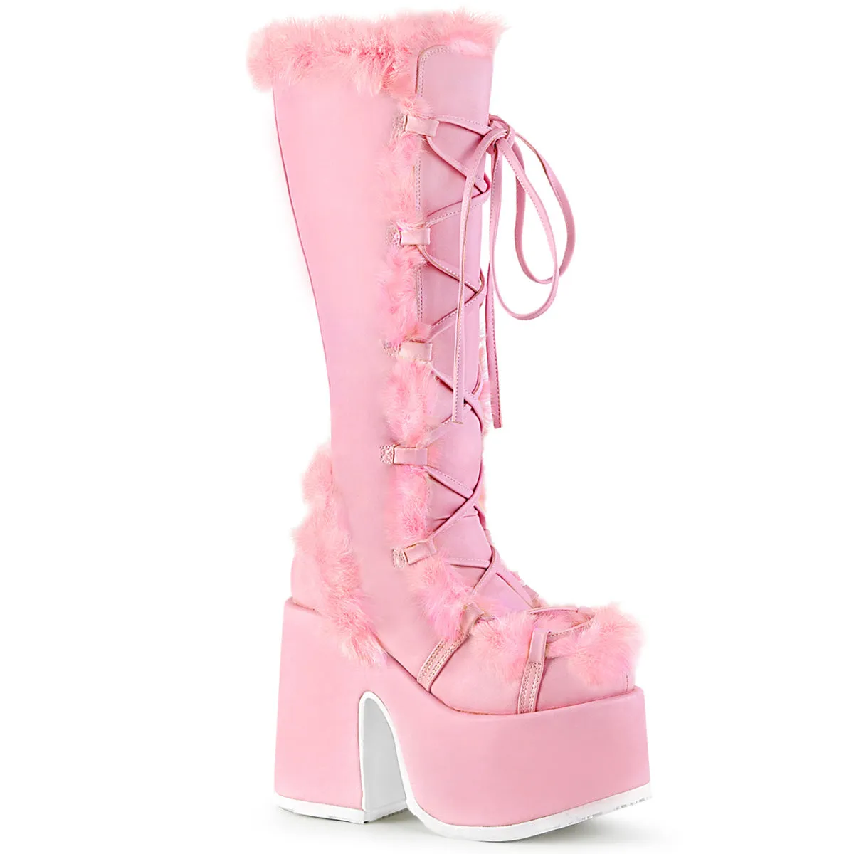 Demonia Camel-311 Platform Lace-Up Knee High Boot