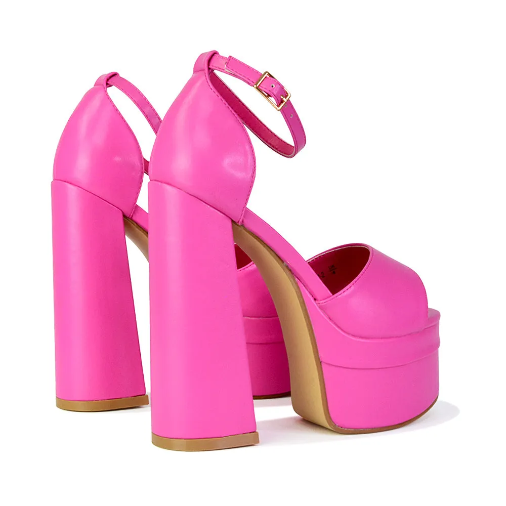 Elma Peep Toe Strappy Block High Heel Platform Sandals in Green Syntheitc Leather