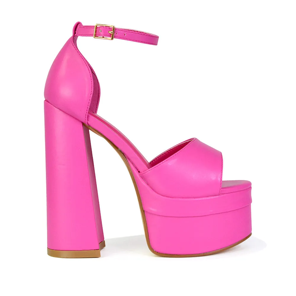 Elma Peep Toe Strappy Block High Heel Platform Sandals in Green Syntheitc Leather