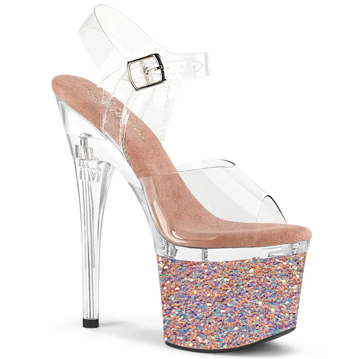 ESTEEM-708LG Pleaser Clear/Rose Gold Sexy Platform Shoes (Pole Dancing Heels)