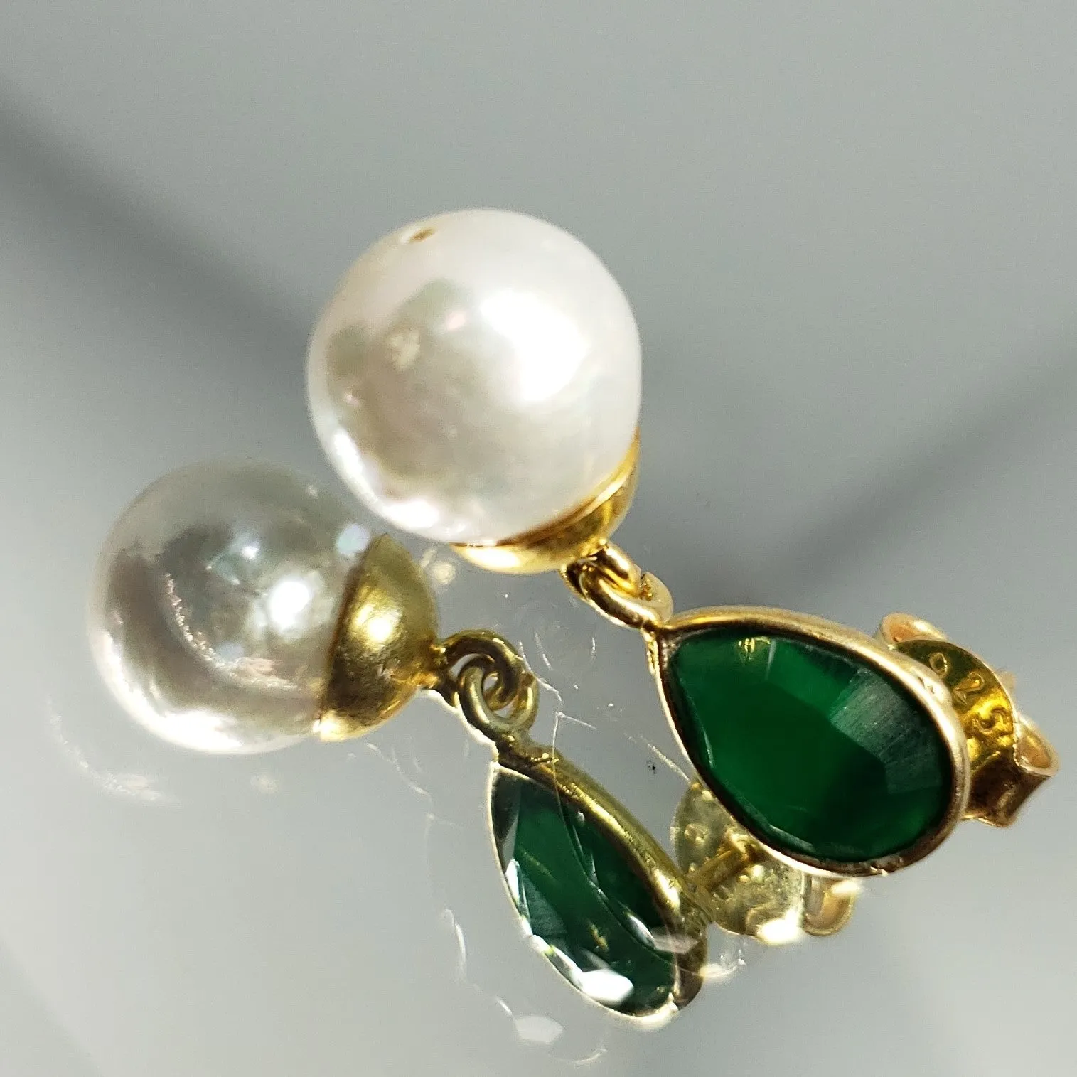 Exquisite Freshwater Pearl & Green Onyx 14K YG Over Sterling Silver Earrings TGW 0.50 cts.