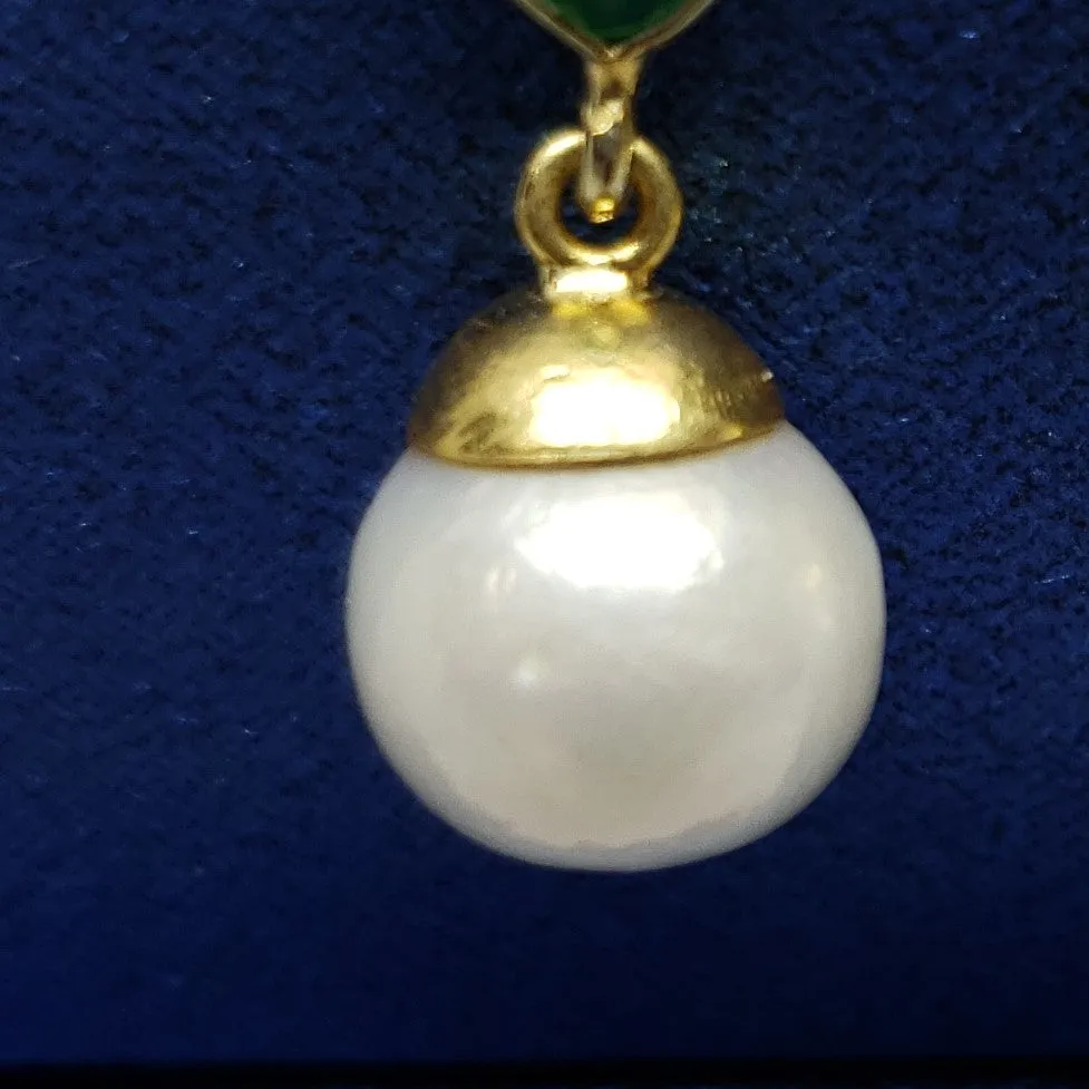Exquisite Freshwater Pearl & Green Onyx 14K YG Over Sterling Silver Earrings TGW 0.50 cts.