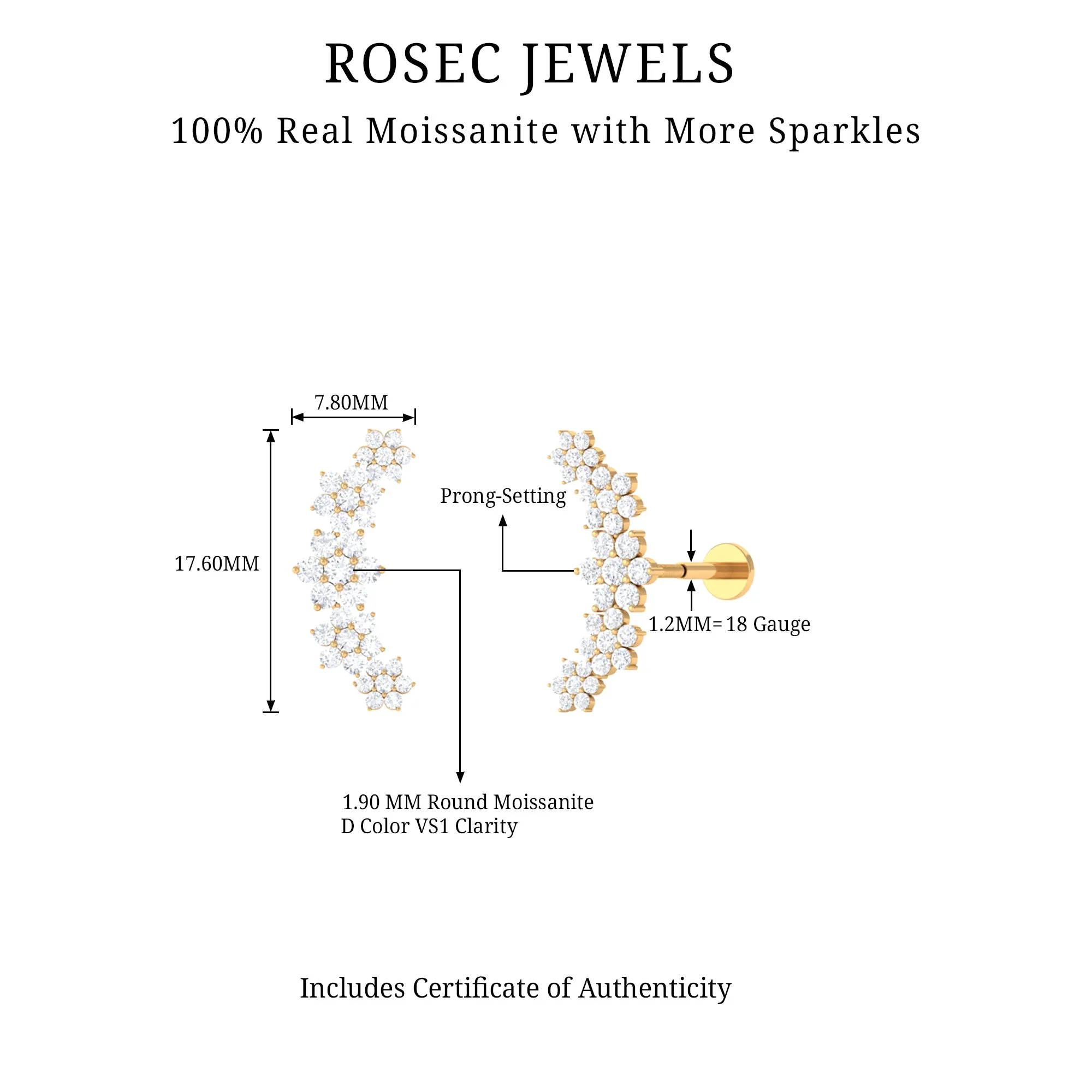 Exquisite Moissanite Flower Inspired Crawler Earring