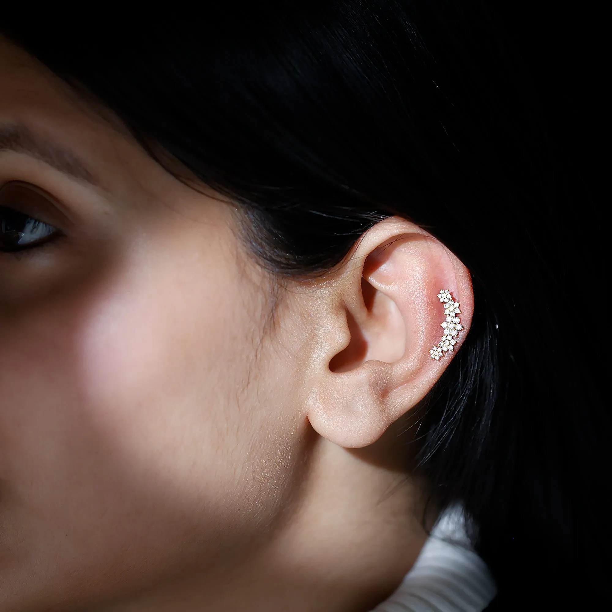 Exquisite Moissanite Flower Inspired Crawler Earring