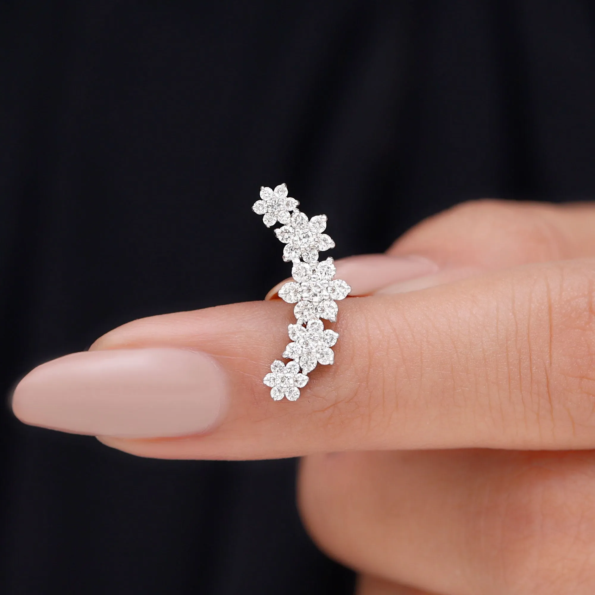 Exquisite Moissanite Flower Inspired Crawler Earring