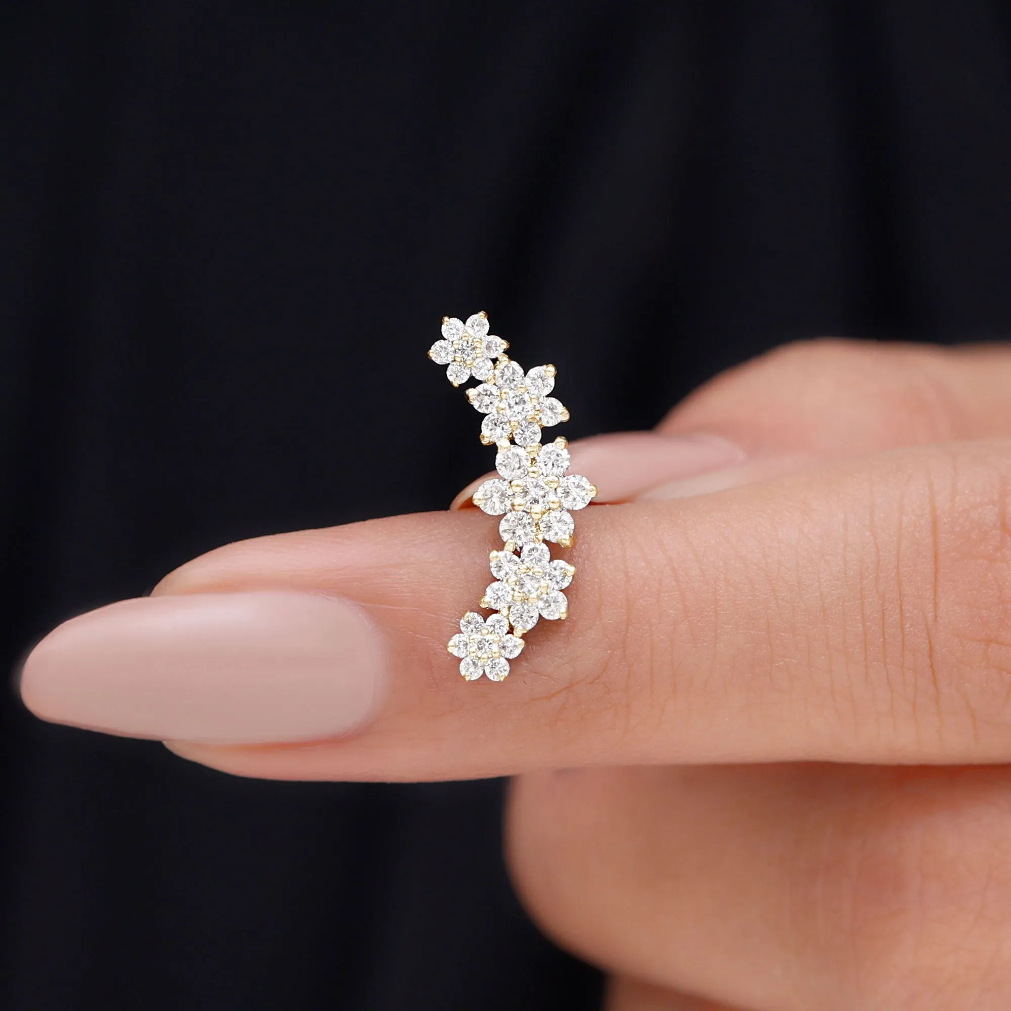 Exquisite Moissanite Flower Inspired Crawler Earring