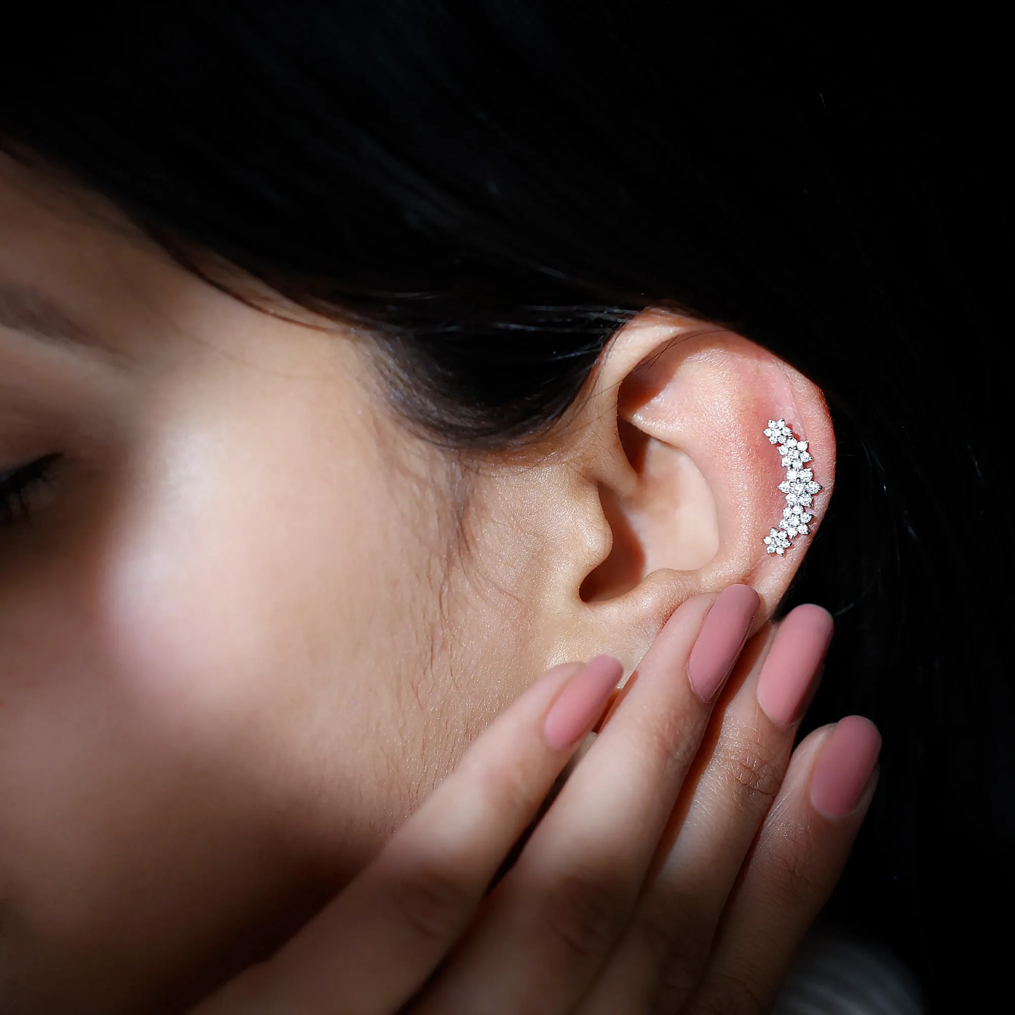 Exquisite Moissanite Flower Inspired Crawler Earring
