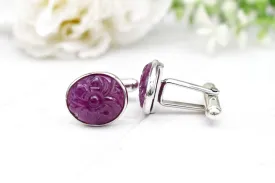 EXQUISITE RUBY ROUND CUFFLINKS| GROOM CUFFLINK