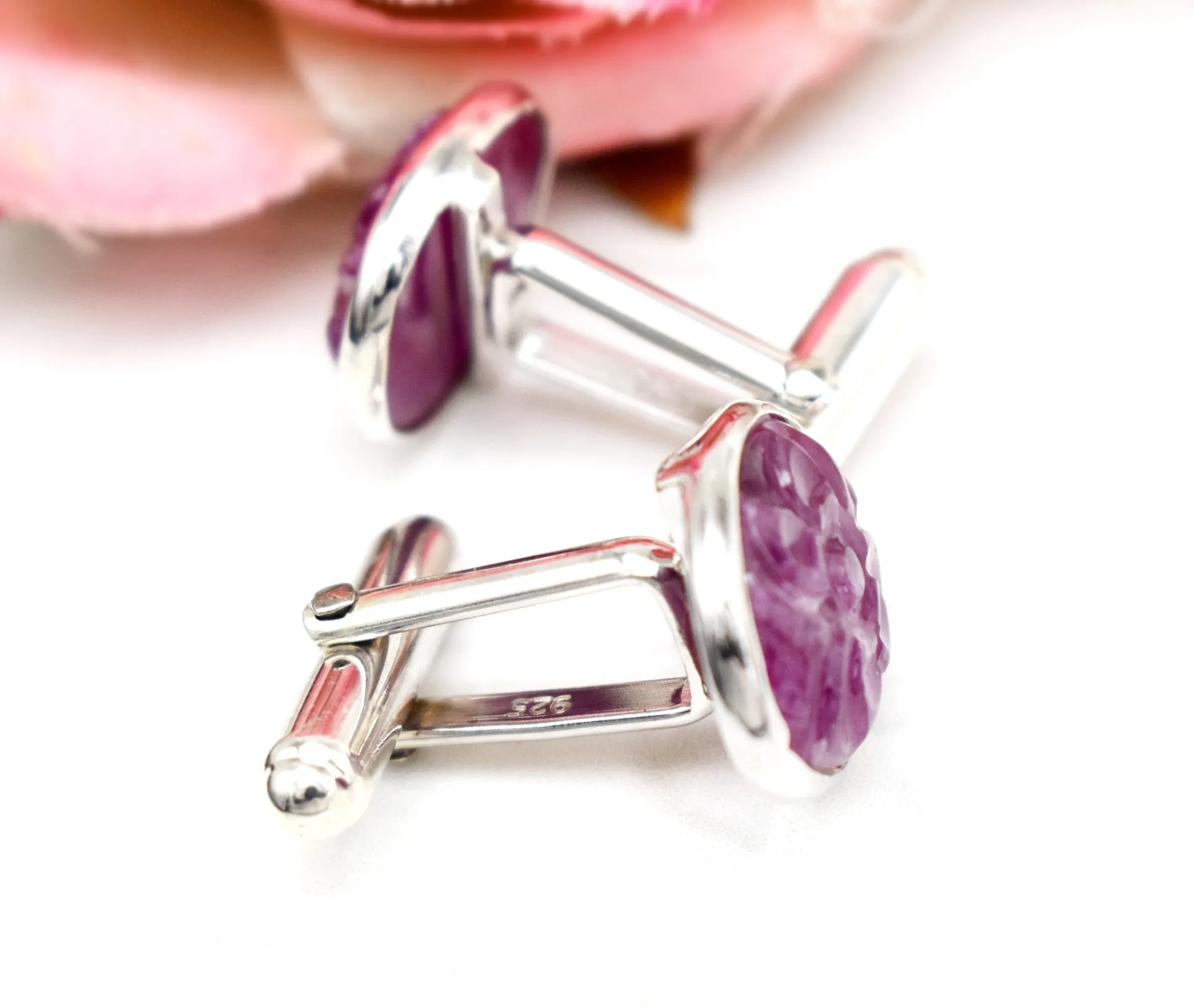 EXQUISITE RUBY ROUND CUFFLINKS| GROOM CUFFLINK