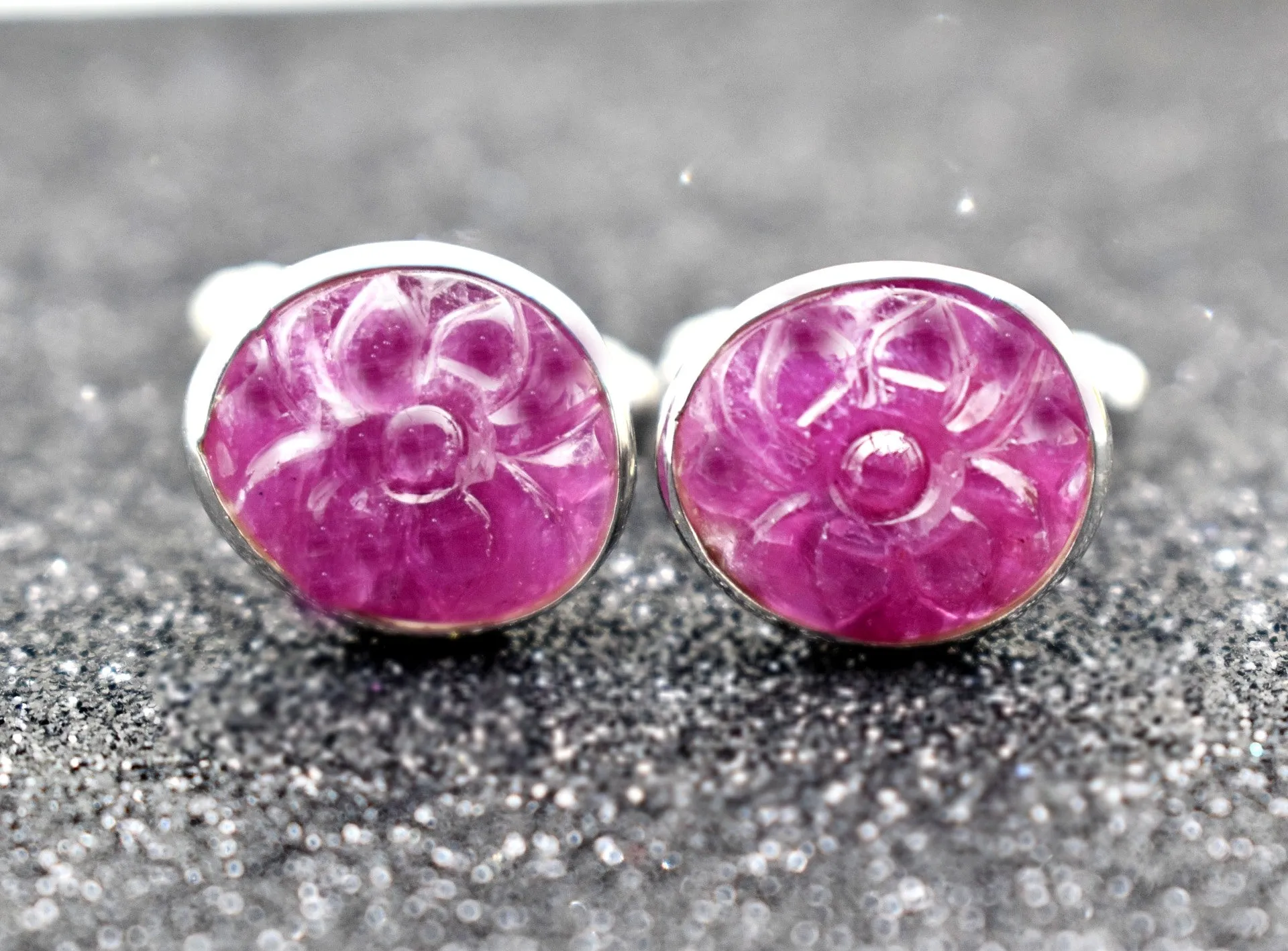 EXQUISITE RUBY ROUND CUFFLINKS| GROOM CUFFLINK