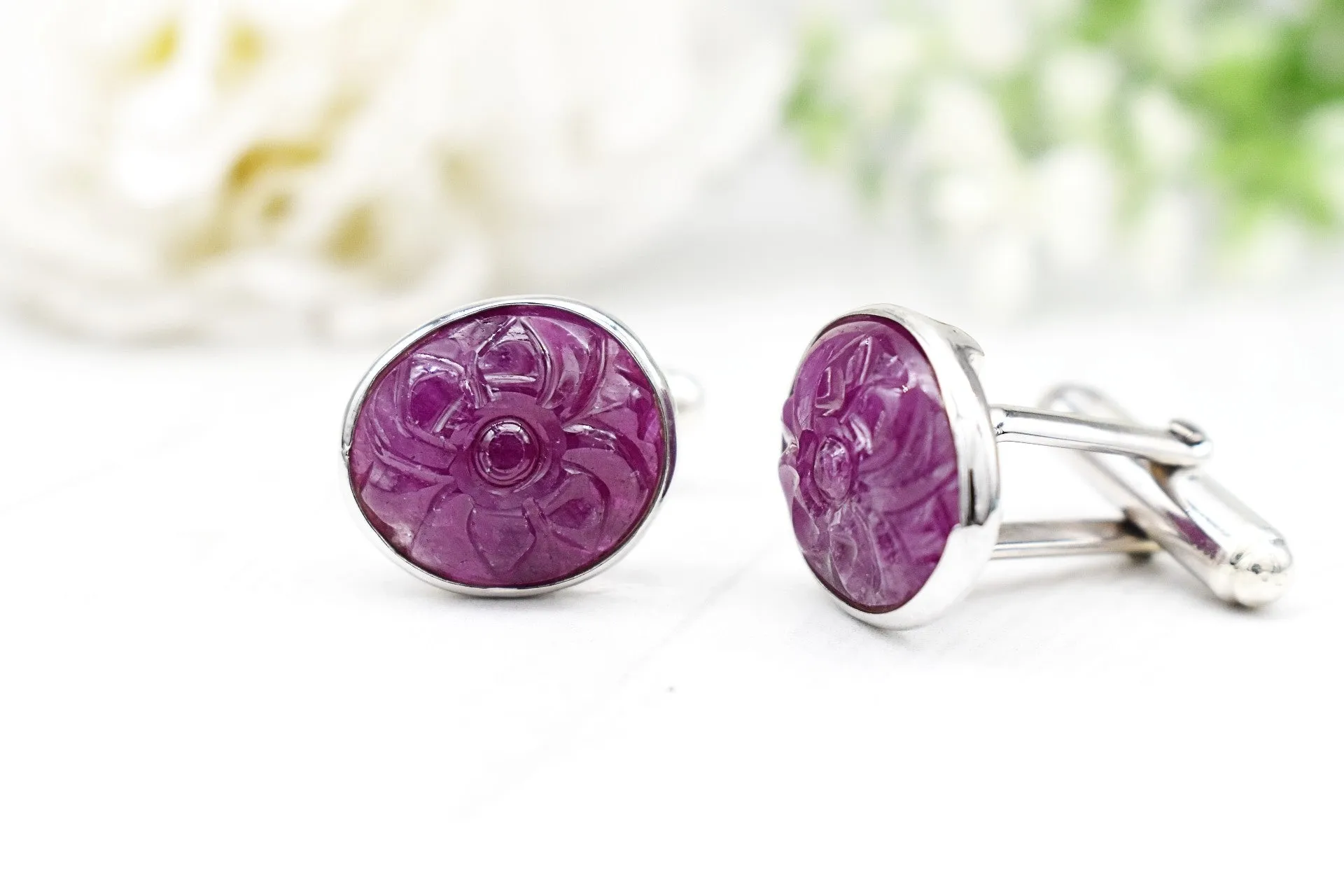 EXQUISITE RUBY ROUND CUFFLINKS| GROOM CUFFLINK