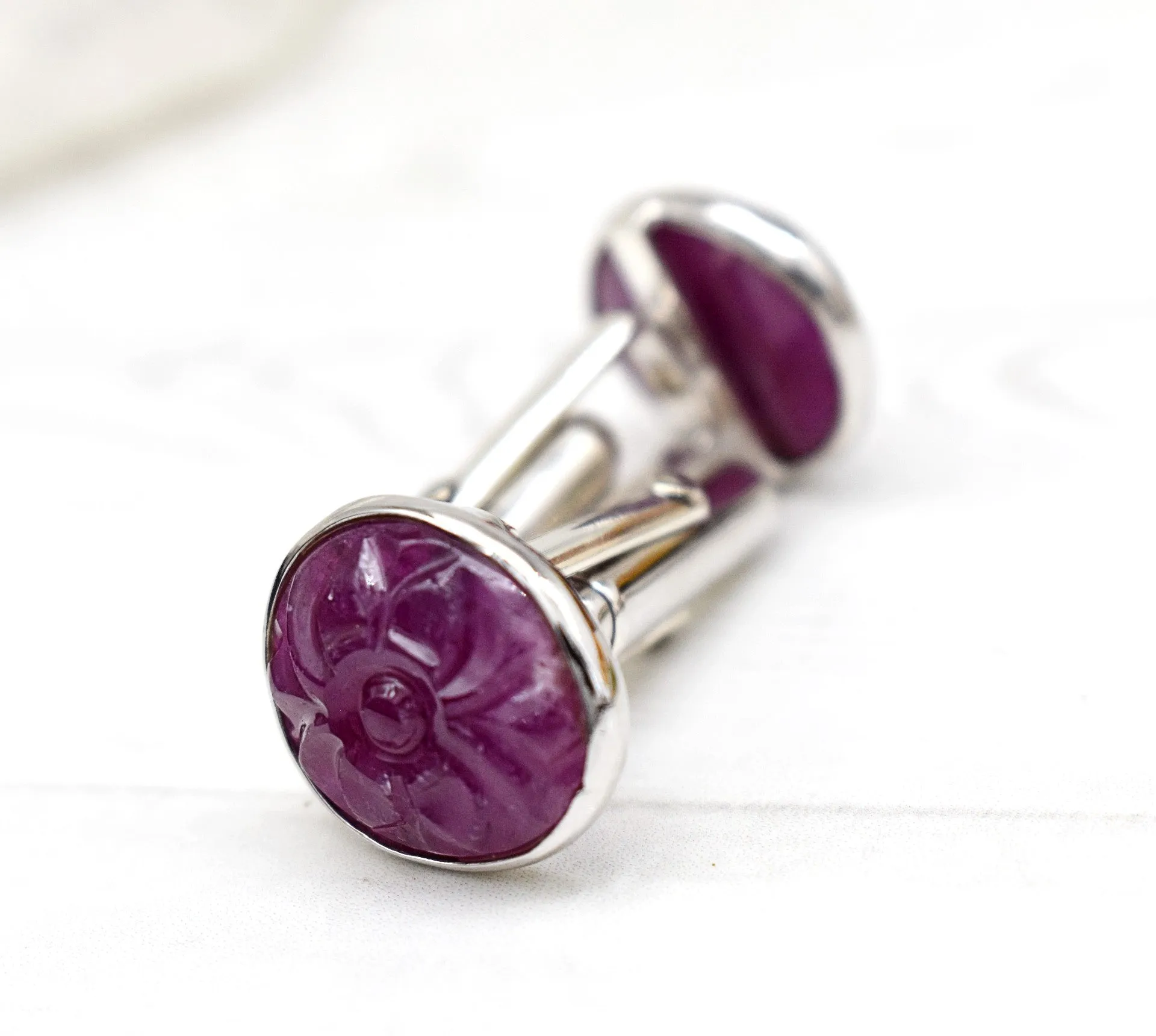 EXQUISITE RUBY ROUND CUFFLINKS| GROOM CUFFLINK