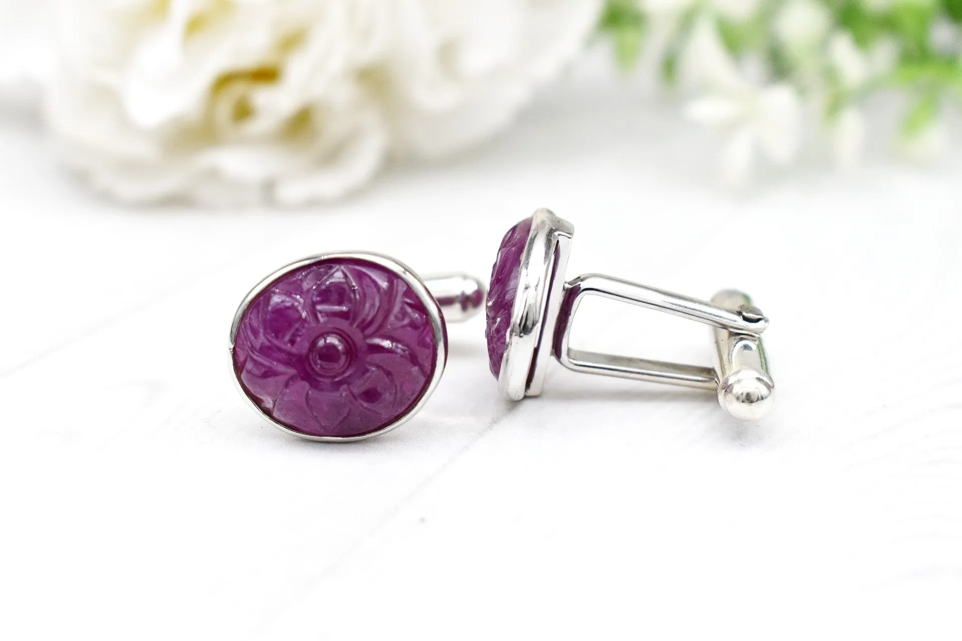 EXQUISITE RUBY ROUND CUFFLINKS| GROOM CUFFLINK
