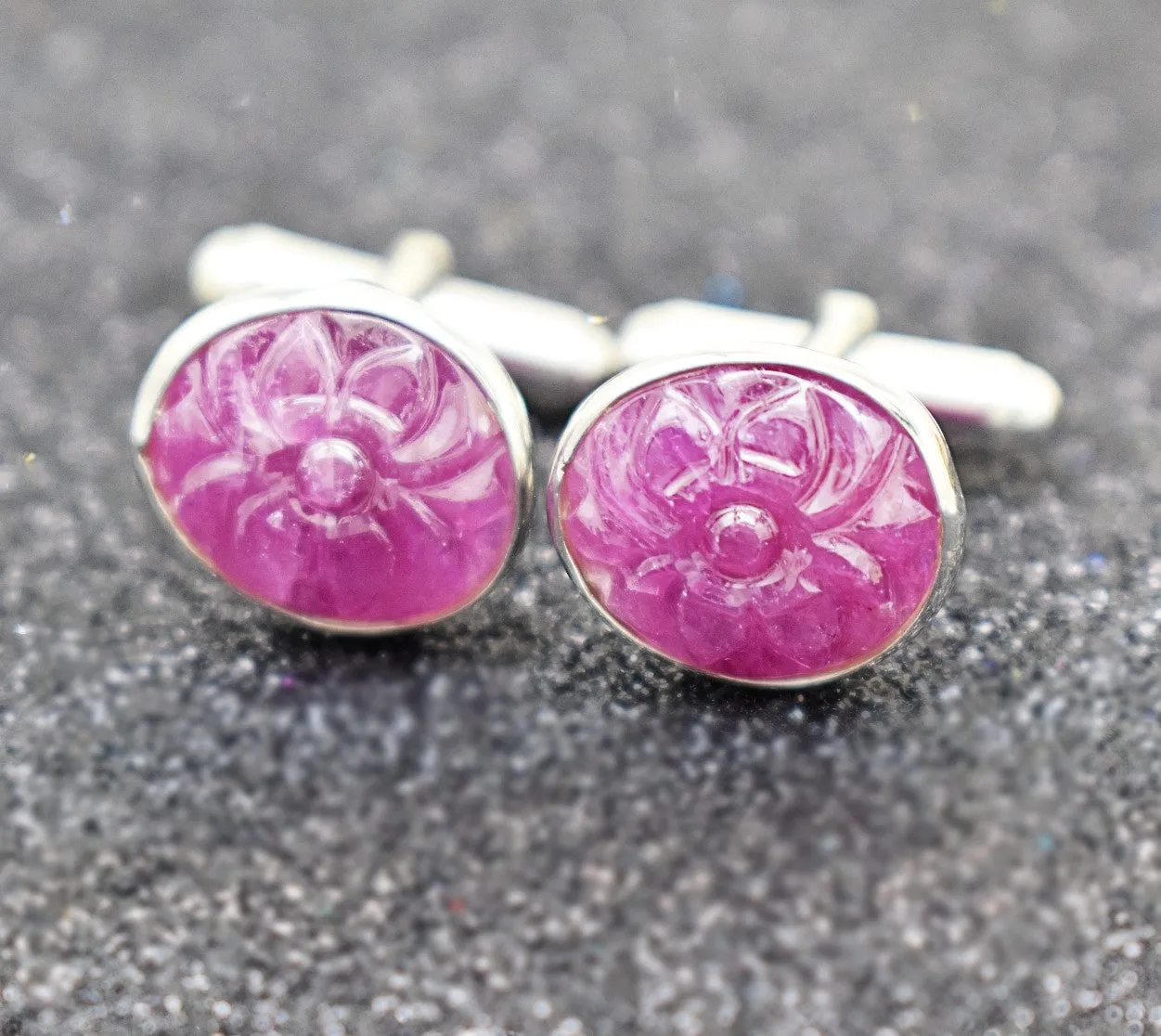 EXQUISITE RUBY ROUND CUFFLINKS| GROOM CUFFLINK