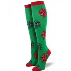 Green Christmas Bows Socks Women's Knee High Sock
