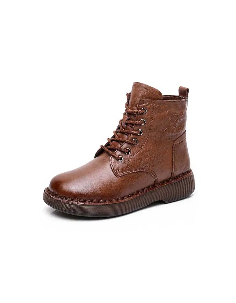 Handmade Retro Soft Leather Plush Winter Boots