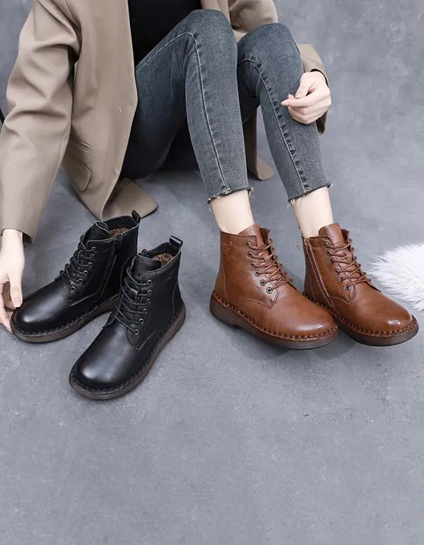 Handmade Retro Soft Leather Plush Winter Boots