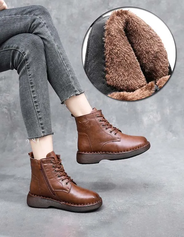 Handmade Retro Soft Leather Plush Winter Boots