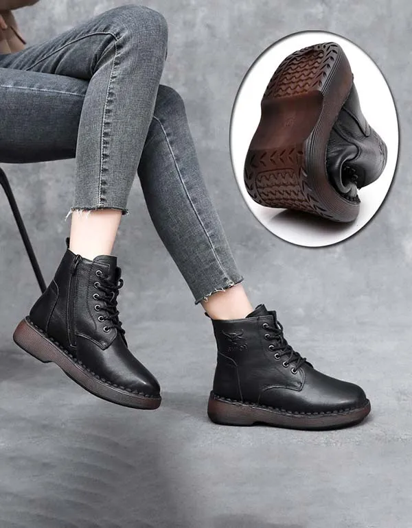 Handmade Retro Soft Leather Plush Winter Boots