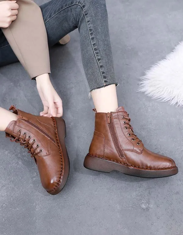 Handmade Retro Soft Leather Plush Winter Boots
