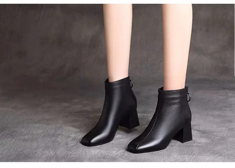 Hnzxzm Autumn Winter Shoes Women High Heels Boots Brand Women Winter Boots Fashion Ladies Ankle Boots Black Square Heel 6cm